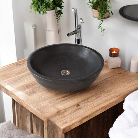 Image of Black Concrete Round Cement Handmade Basin 42 x 14cm