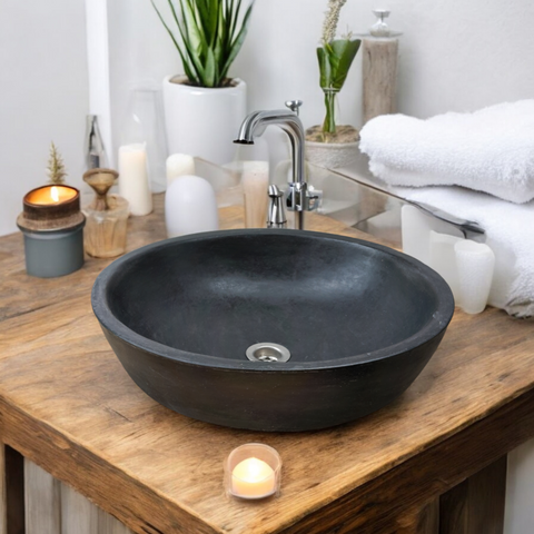 Image of Black Concrete Round Cement Handmade Basin 42 x 14cm