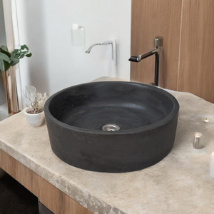 Round Black Concrete Bathroom Sink, Elegant, Modern Matt Finish 40 x 40 x 12cm