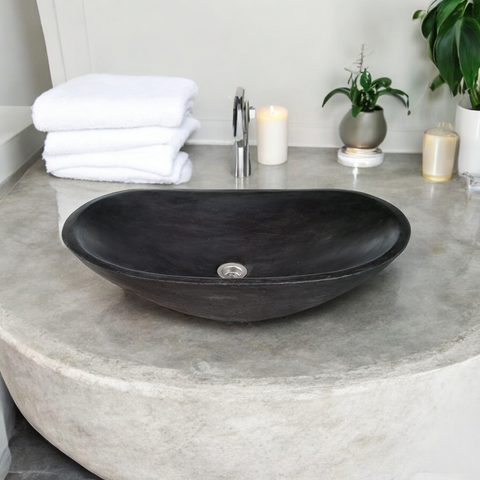 Image of Bespoke Black Cement Basin Sink Modern Oval Shape 59 x 39 x 12