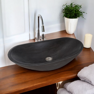 Bespoke Black Cement Basin Sink Modern Oval Shape 59 x 39 x 12