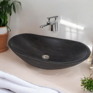 Bespoke Black Cement Basin Sink Modern Oval Shape 59 x 39 x 12