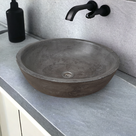 Image of Charcoal Concrete Round Handmade Basin Countertop Butler Sink 42 x 14cm