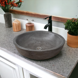 Charcoal Concrete Round Handmade Basin Countertop Butler Sink 42 x 14cm