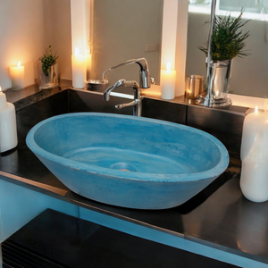 Calypso Blue Bespoke Concrete Basin 56 x 29.5 x 15cm