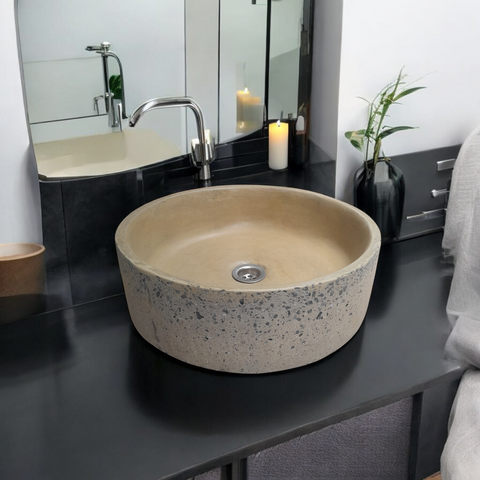 Image of Sandstone Round Flat Exposed Aggregate Bespoke Basin 40 x 40 x 12cm