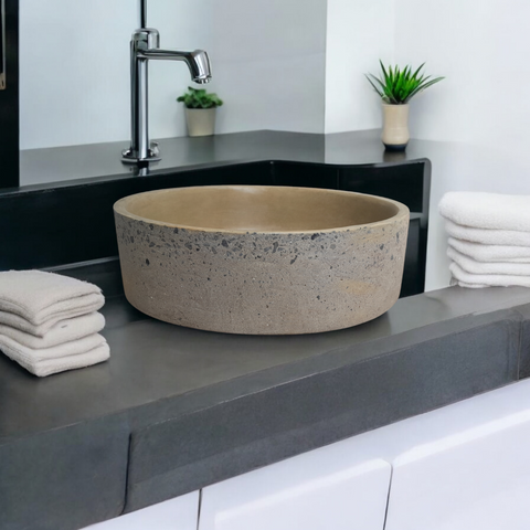 Image of Sandstone Round Flat Exposed Aggregate Bespoke Basin 40 x 40 x 12cm