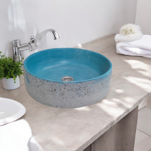 Blue Exposed Aggregate Round Flat Bespoke Concrete Sink 40 x 40 x 12cm