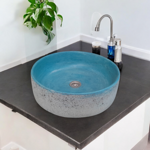 Blue Exposed Aggregate Round Flat Bespoke Concrete Sink 40 x 40 x 12cm