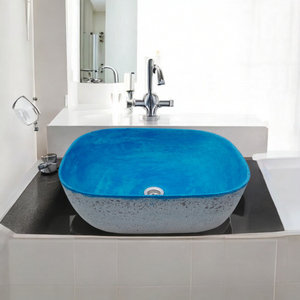 Blue Bespoke Exposed Aggregate Concrete Aquadite Bathroom Sink 50 x 40.5 x 14.5cm