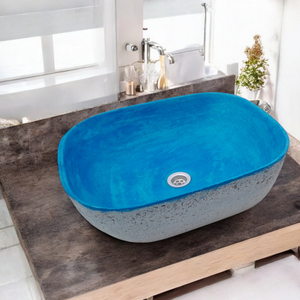 Blue Bespoke Exposed Aggregate Concrete Aquadite Bathroom Sink 50 x 40.5 x 14.5cm