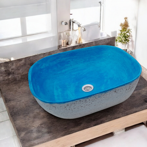 Image of Blue Bespoke Exposed Aggregate Concrete Aquadite Bathroom Sink 50 x 40.5 x 14.5cm