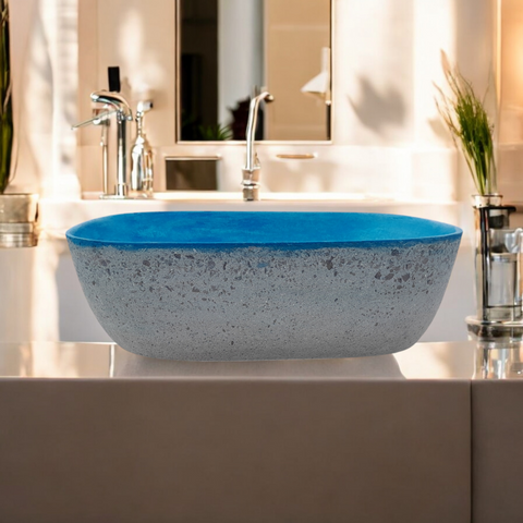 Image of Blue Bespoke Exposed Aggregate Concrete Aquadite Bathroom Sink 50 x 40.5 x 14.5cm