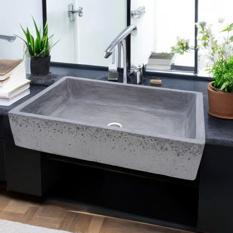 Image of Exposed Aggregate Charcoal Cement Basin Concrete Sink 605 x 410 x 130mm