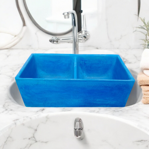 Large Blue Double Concrete Kitchen Butler Basin 80 x 40 x 27cm (90mm Outlet)