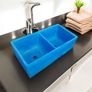 Large Blue Double Concrete Kitchen Butler Basin 80 x 40 x 27cm (50mm Outlet)