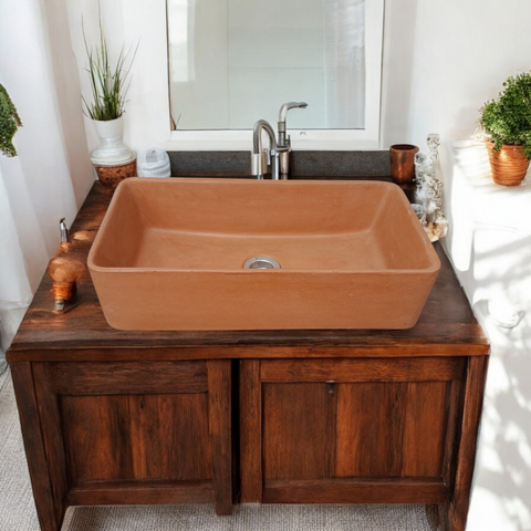 Image of Aquatina Terracotta Bespoke Concrete Basin 47 x 23.5 x 12cm