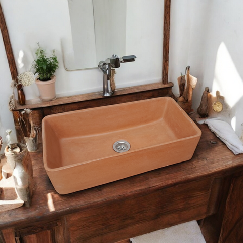 Image of Aquatina Terracotta Bespoke Concrete Basin 47 x 23.5 x 12cm