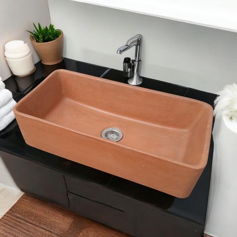 Image of Aquatina Terracotta Bespoke Concrete Basin 47 x 23.5 x 12cm