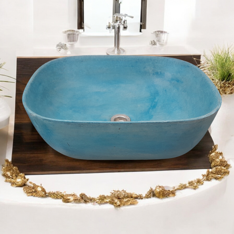 Image of Blue Bespoke Concrete Aquadite Bathroom Sink 50 x 40.5 x 14.5cm