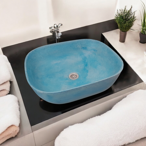 Image of Blue Bespoke Concrete Aquadite Bathroom Sink 50 x 40.5 x 14.5cm