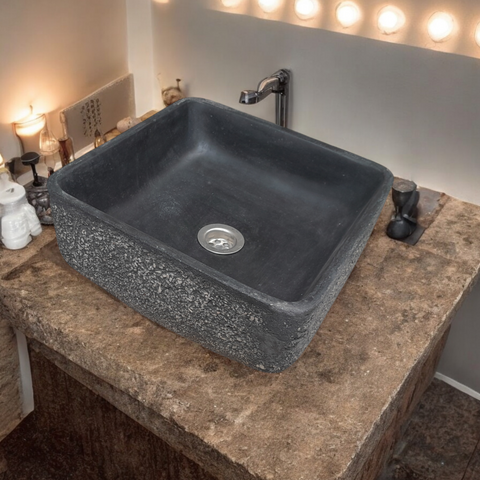 Image of Black Starry Night Bespoke Concrete Cement Handmade Basin Countertop Butler Sink 31x31x12cm