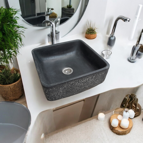 Image of Black Starry Night Bespoke Concrete Cement Handmade Basin Countertop Butler Sink 31x31x12cm