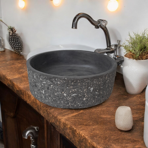 Black Starry Night Exposed Aggregate Round Flat Bespoke Concrete Sink 40 x 40 x 12cm