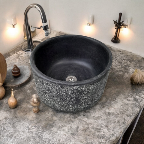 Image of Starry Night Concrete Round Flat 40cm x 40cm x 20cm. Hand-made Bespoke Butler Basin