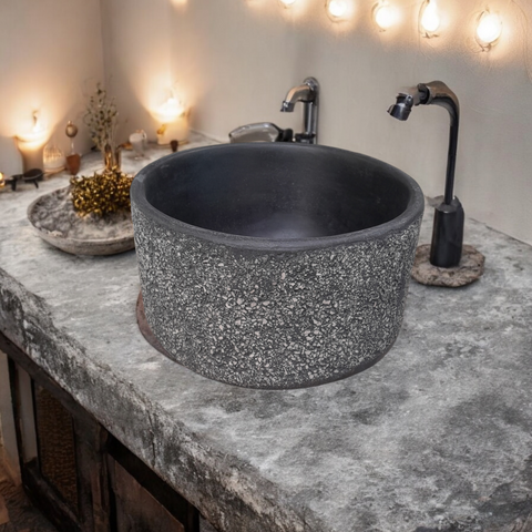 Image of Starry Night Concrete Round Flat 40cm x 40cm x 20cm. Hand-made Bespoke Butler Basin