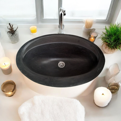 Image of Black Oval Bespoke Drop In Bathroom Sink 61 x 47 x 18cm