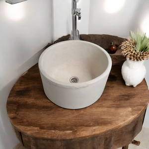 Cement Round flat Ivory Countertop Sink. Bespoke Bathroom sink 40 x 40 x 20cm