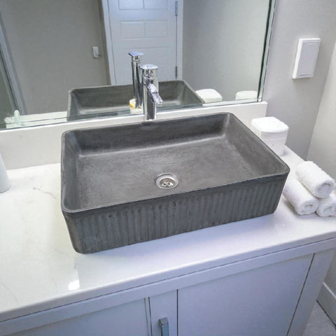Image of The Abalone Charcoal Bespoke Ribbed Concrete Sink 50.5 x 34 x 13cm Seedleme