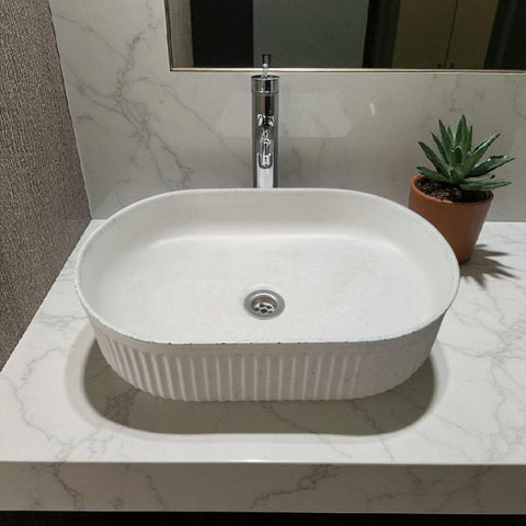 Image of The Triton Ivory 50.5 x 32 x 12cm Bespoke Ribbed Concrete Sink Seedleme