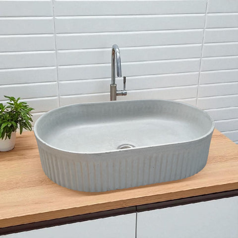 Image of The Triton Grey 50.5 x 32 x 12cm Bespoke Ribbed Concrete Sink Seedleme
