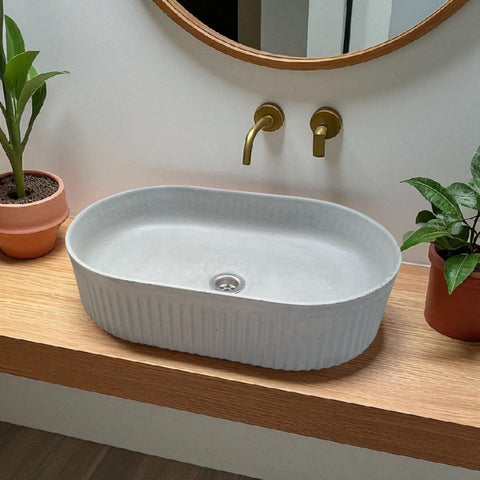 Image of The Triton Grey 50.5 x 32 x 12cm Bespoke Ribbed Concrete Sink Seedleme