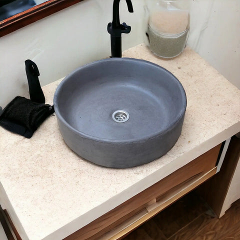 Image of Charcoal Round Cement Countertop Sink 40 x 12 cm - Seedleme