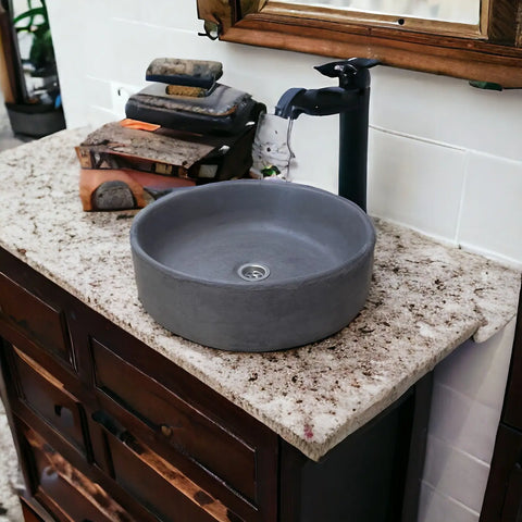 Image of Charcoal Round Cement Countertop Sink 40 x 12 cm Seedleme