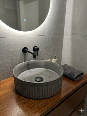 The Pangolin Bespoke Charcoal Round Ribbed Sink 36 x 11.5