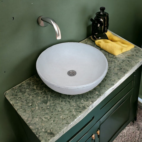 Image of Ivory Round Concave Concrete Bespoke Basin 42 x 42 x 14 cm Seedleme