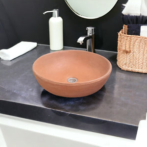 Terracotta Concrete Round Handmade Countertop Butler Sink 42 x 42 x 14cm - Seedleme
