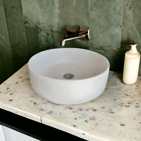 Image of Ivory Round Concrete Countertop Sink 40 x 12cm Seedleme