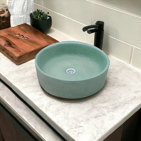 Image of Green Bespoke Round Cement Basin 40 x 12cm Seedleme
