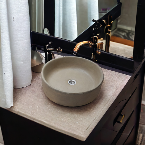 Image of Sandstone Concrete Round Flat Bespoke Countertop Basin/Sink 40 x 40 x 12cm - Seedleme
