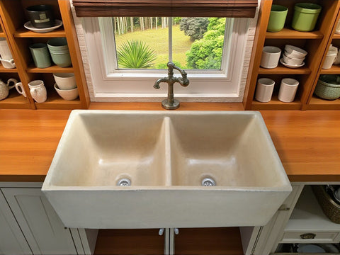 Image of Large Sandstone Double Concrete Kitchen Butler Basin 80 x 40 x 27cm (50mm Outlet)
