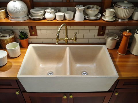 Image of Large Sandstone Double Concrete Kitchen Butler Basin 80 x 40 x 27cm (50mm Outlet)