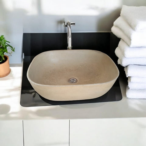Image of Sandstone Bespoke Concrete Aquadite Bathroom Sink 50 x 40.5 x 14.5cm Seedleme
