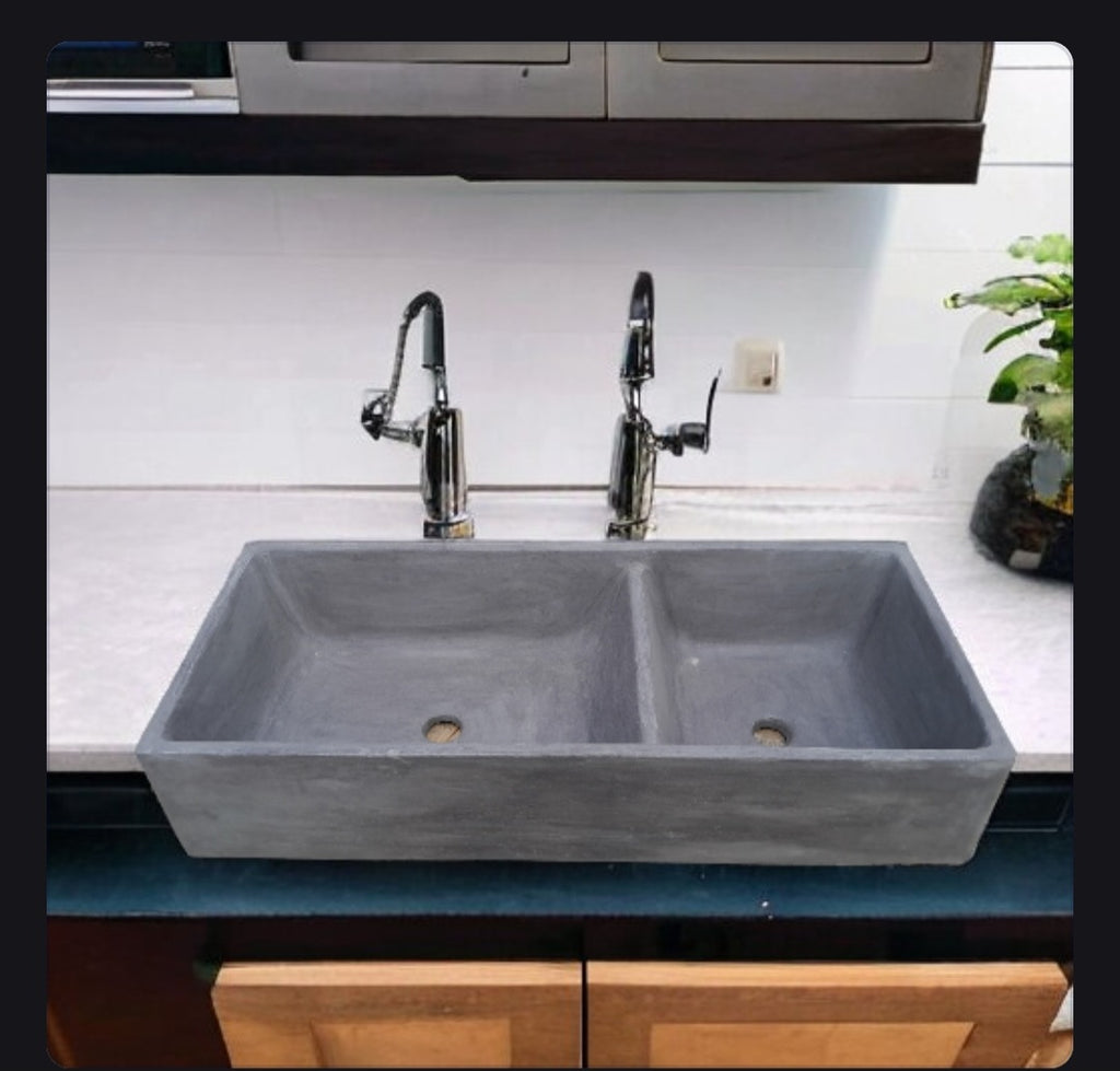 Charcoal Concrete Double Butler 1005 x 445 x 205mm Sink. Bespoke Hand-made Cement Basin