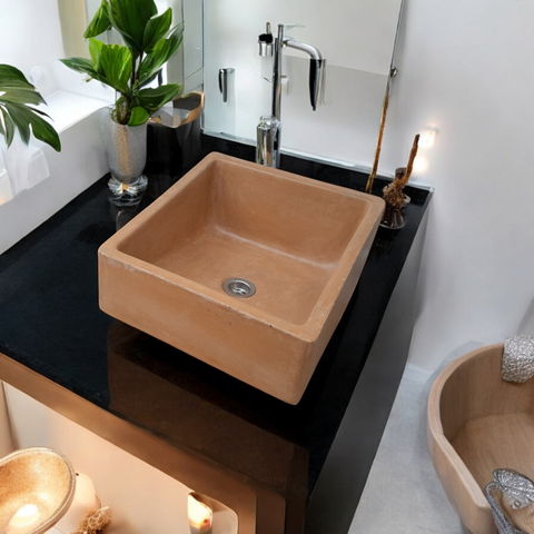 Image of Bespoke Burnt Orange Concrete Slanting Pyramid Sink 360 x 365mm Seedleme
