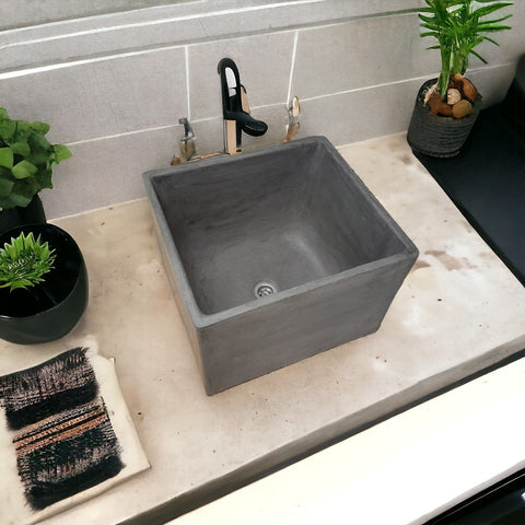Image of Large Charcoal Square Concrete Basin 45 x 40 x 31cm Seedleme